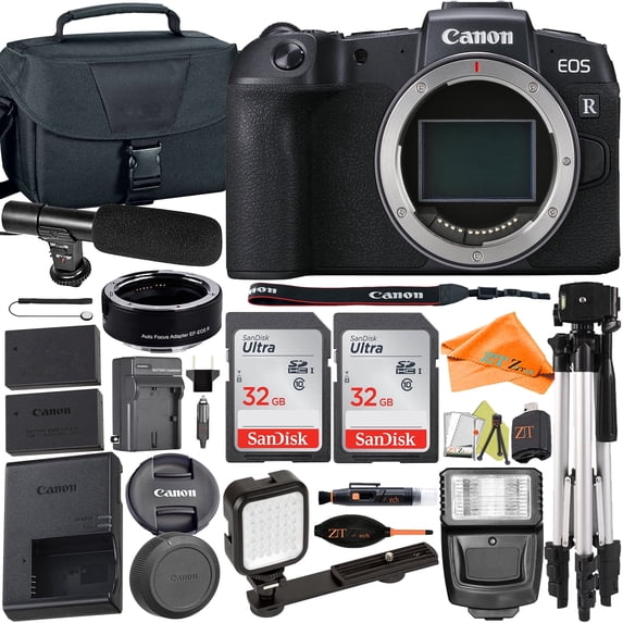 Canon EOS RP Mirrorless Camera (Body Only) with Mount Adapter + Microphone + 2 Pack SanDisk 32GB + Case + ZeeTech Accessory (International Version)