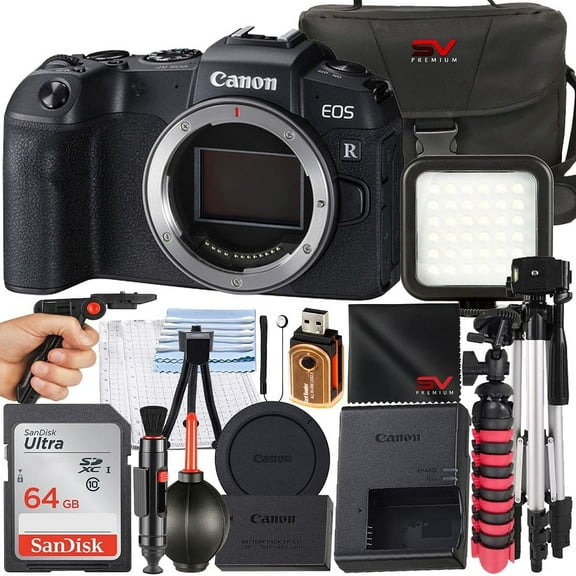 Canon EOS RP Mirrorless Camera (Body Only) with SanDisk 64GB Memory Card + Case + Tripod + SV Premium Accessory Bundle (International Version)