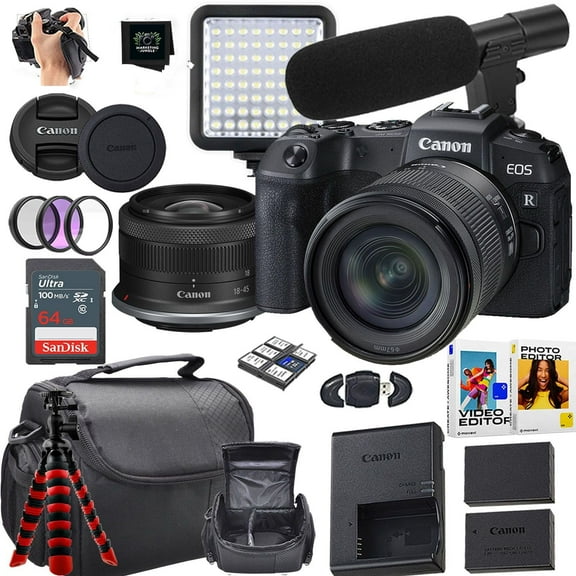 Canon EOS RP Mirrorless Camera + Canon RF-S 18-45mm f/4.5-6.3 is STM Lens + 64GB SanDisk Memory Card + More (18pc Bundle)