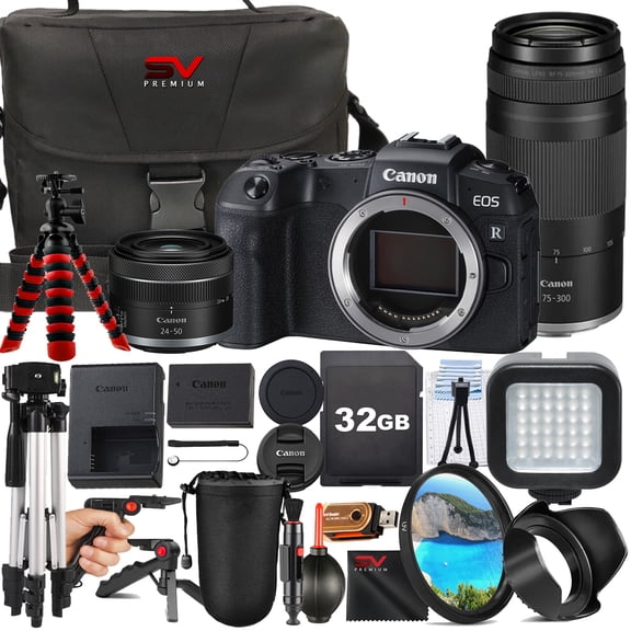 Canon EOS RP Mirrorless Camera with RF 24-50mm + 75-300mm Lens + 32GB Memory Card + Case + Tripod + SV Premium Accessory Bundle (International Version)