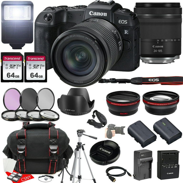Canon EOS RP Mirrorless Camera w/RF 24-105mm f/4-7.1 IS STM Lens + 2X 64GB  Memory + Hood + Case + Filters + Tripod + More (35pc Bundle) 