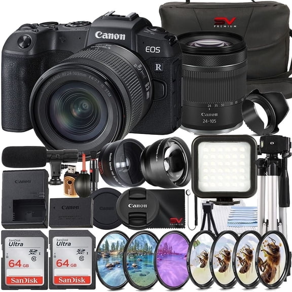 Canon EOS RP Mirrorless Camera with RF 24-105mm Lens + 2 Pack 64GB Memory Card + Case + LED Flash + SV Premium Accessory Bundle (International Version)