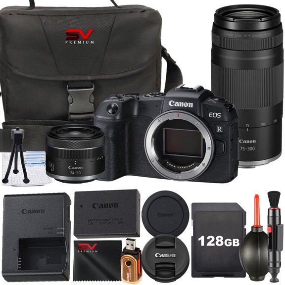 Canon EOS RP Mirrorless Camera with RF 24-50mm + 75-300mm Lens + 128GB Memory Card + Case + SV Premium Accessory Bundle (International Version)