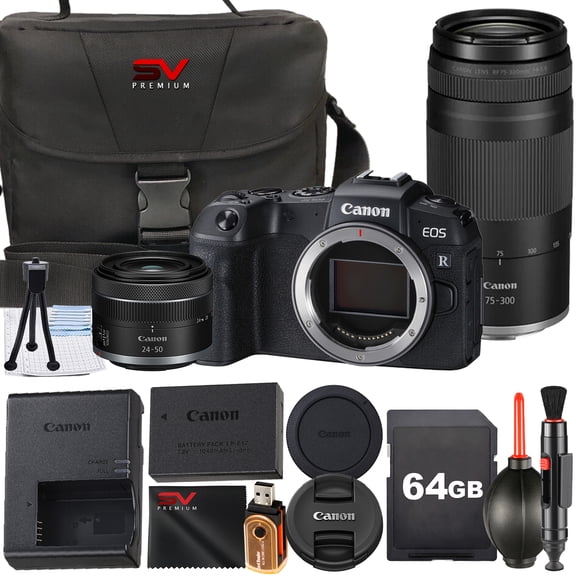 Canon EOS RP Mirrorless Camera with RF 24-50mm + 75-300mm Lens + 64GB Memory Card + Case + SV Premium Accessory Bundle (International Version)
