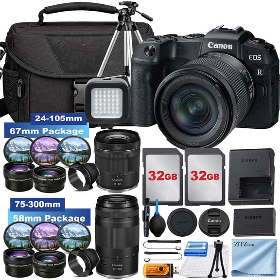 Canon EOS RP Mirrorless Digital Camera RF 24-105MM and RF 75-300mm Lenses Large 32GB (3380C002) (International Version)
