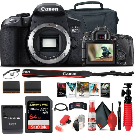 Canon EOS Rebel 850D / T8i DSLR Camera + 64GB Memory Card + Case + More (International Version)