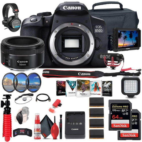 Canon EOS Rebel 850D / T8i DSLR Camera (Body Only) + 4K Monitor + Canon EF 50mm (International Version)