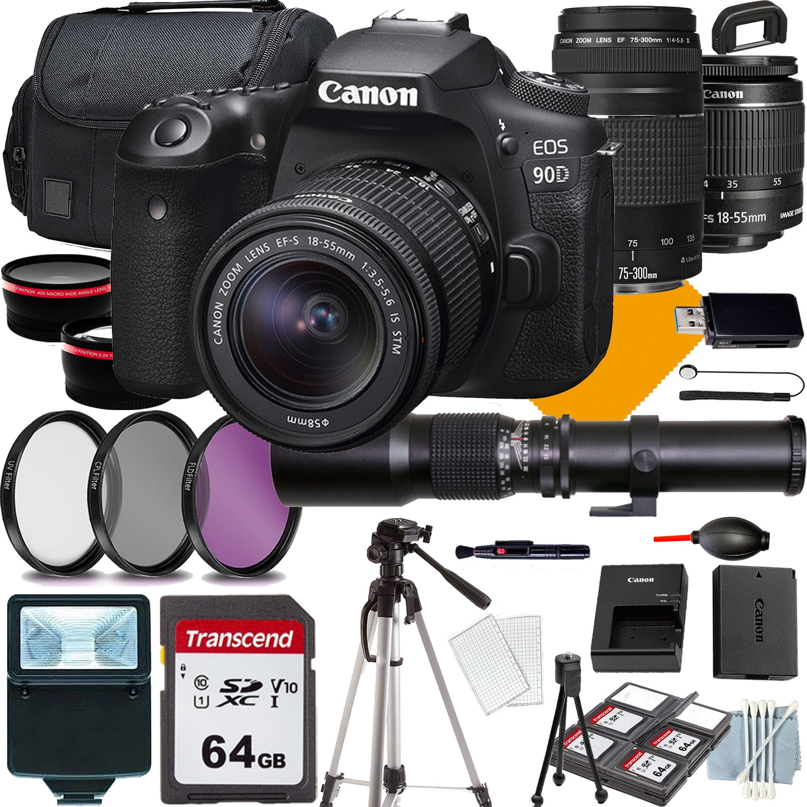 Canon EOS Rebel 90D Camera with 18-55mm+Canon EF 75-300mm f/4-5.6 