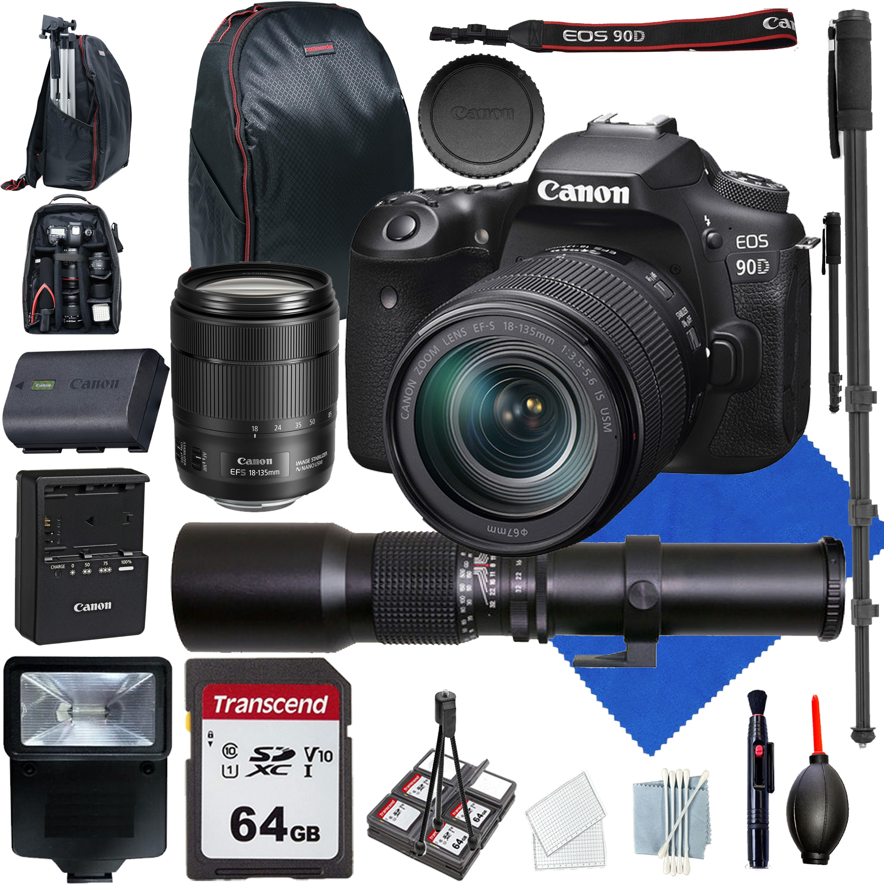 Canon EOS Rebel 90D DSLR Camera with 18135mm+500mm f/8.0 Telephoto