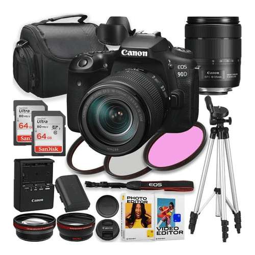 Canon EOS Rebel 90D DSLR Camera with Canon EF-S 18-135mm IS USM Lens + 2PC 64GB Memory Card + Tripod + Photo And Video Editor & More
