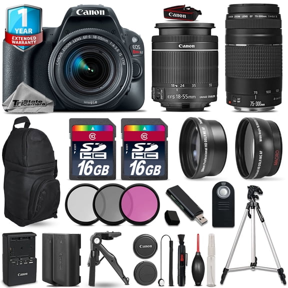 Canon EOS Rebel SL2 Camera + 18-55mm IS STM + 75-300mm + EXT BAT + 1yr Warranty (International Version)