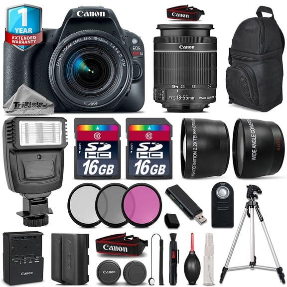 Canon EOS Rebel SL2 Camera + 18-55mm IS STM + Flash + EXT BATT + 1yr Warranty (International Version)