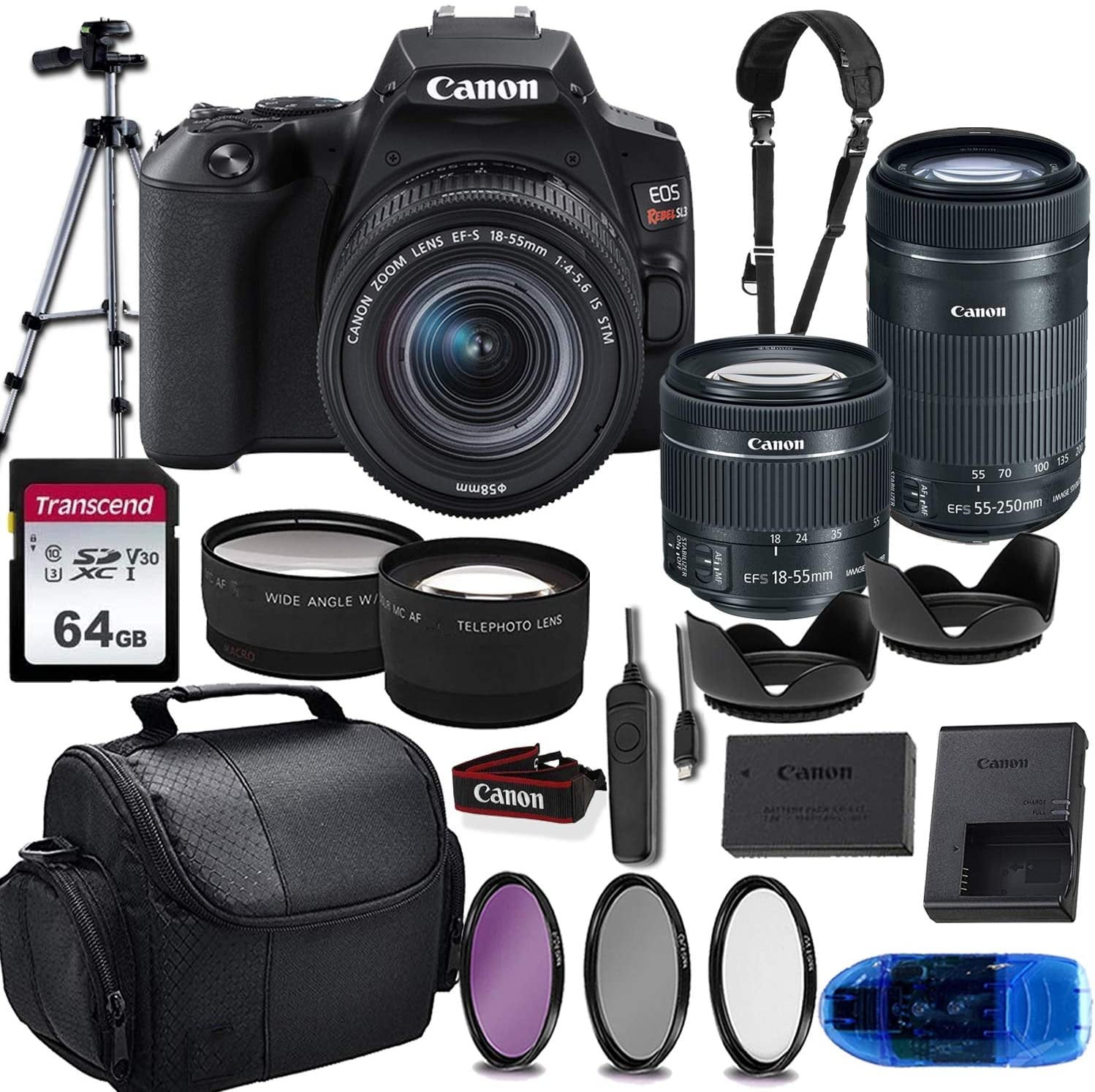  Canon EOS 4000D DSLR Camera with 18-55mm f/3.5-5.6 Zoom  Lens,32GB Memory, Case,Tripod w/Hand Grip and More(28pc Bundle) :  Electronics