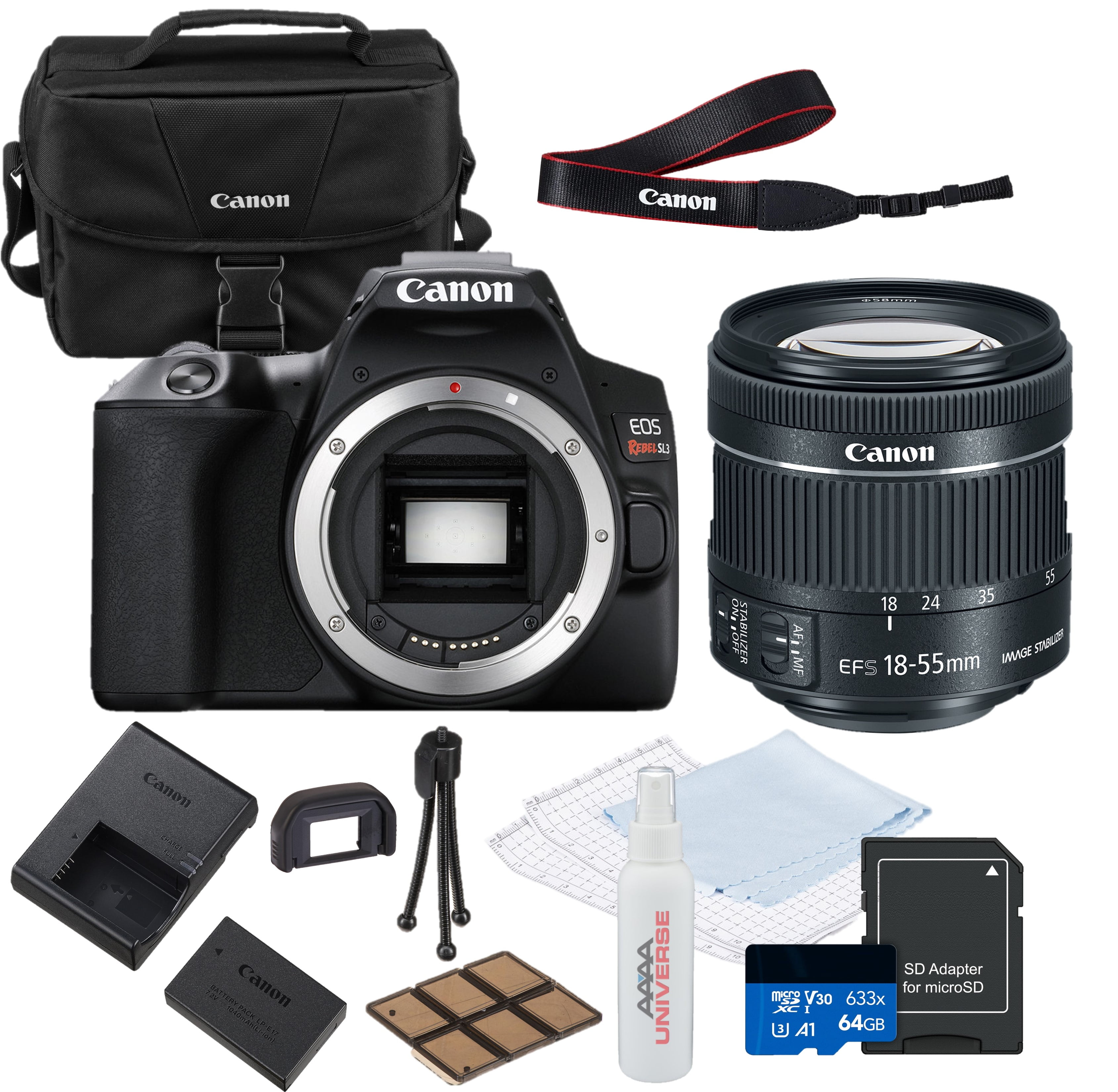 Canon EOS Rebel SL3 DSLR Camera Bundle Lens 18-55mm, Bag, SD Card