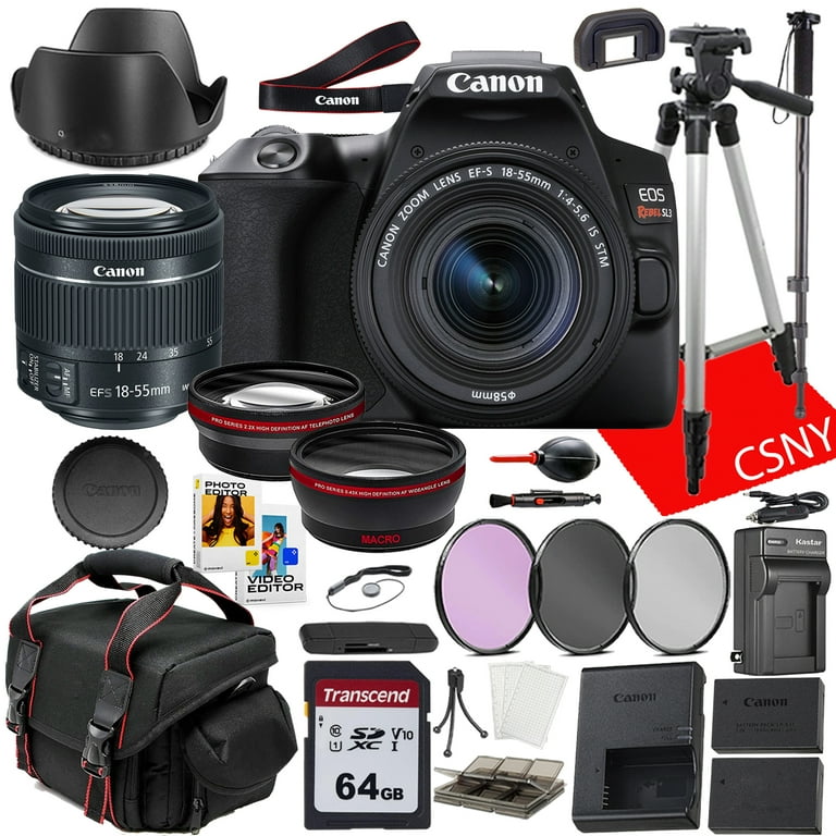 Canon EOS Rebel SL3 DSLR Camera With 15 55mm Lens Pro Series .43 Wide Angle Lens Attachment Filters Tripod More 25 pc Bundle