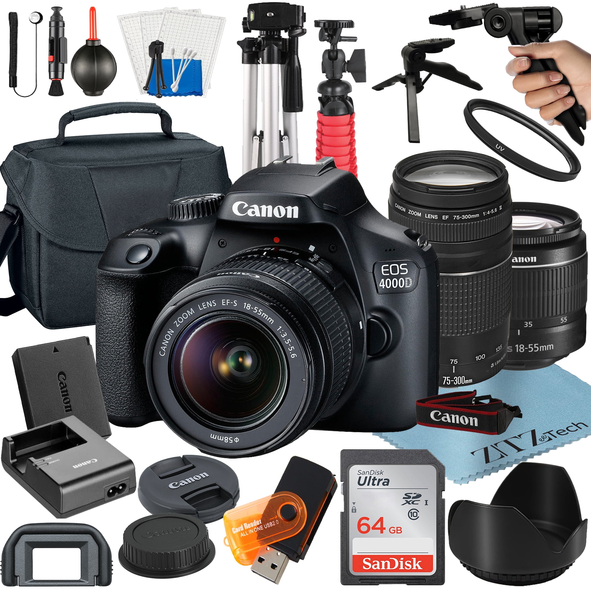 Canon EOS Rebel T100 / 4000D DSLR Camera Bundle with 1855mm + 75300mm