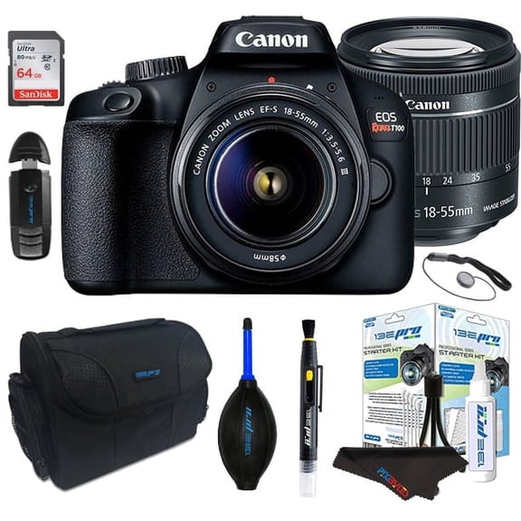 Canon EOS Rebel T100/4000D Digital SLR Camera with 18-55mm Lens Kit+ Pixi "STARTER" Bundle