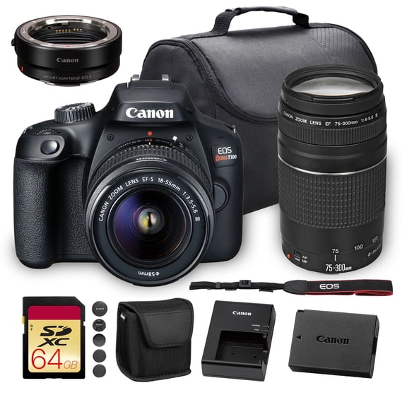 Canon EOS Rebel T100 DSLR Camera with 18-55mm Lens | 18MP APS-C Sensor, Built-In Wi-Fi & Full HD Video | For Beginners, Travel & Everyday Shooting (2628C029) + EF 75-300mm f/4-5.6 III Lens + More