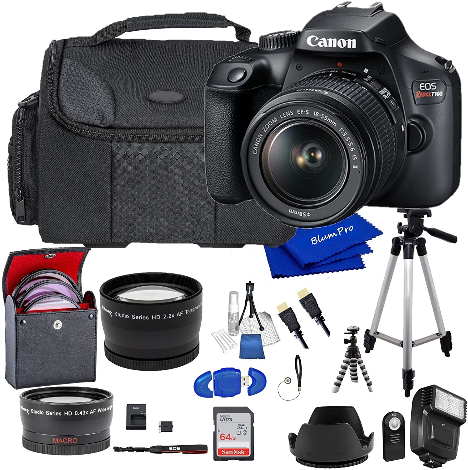 Canon EOS 2000D Rebel T7 DSLR Camera with 18-55mm f/3.5-5.6 Zoom Lens,32GB  Memory, Case,Tripod w/Hand Grip and More28pc Bundle 
