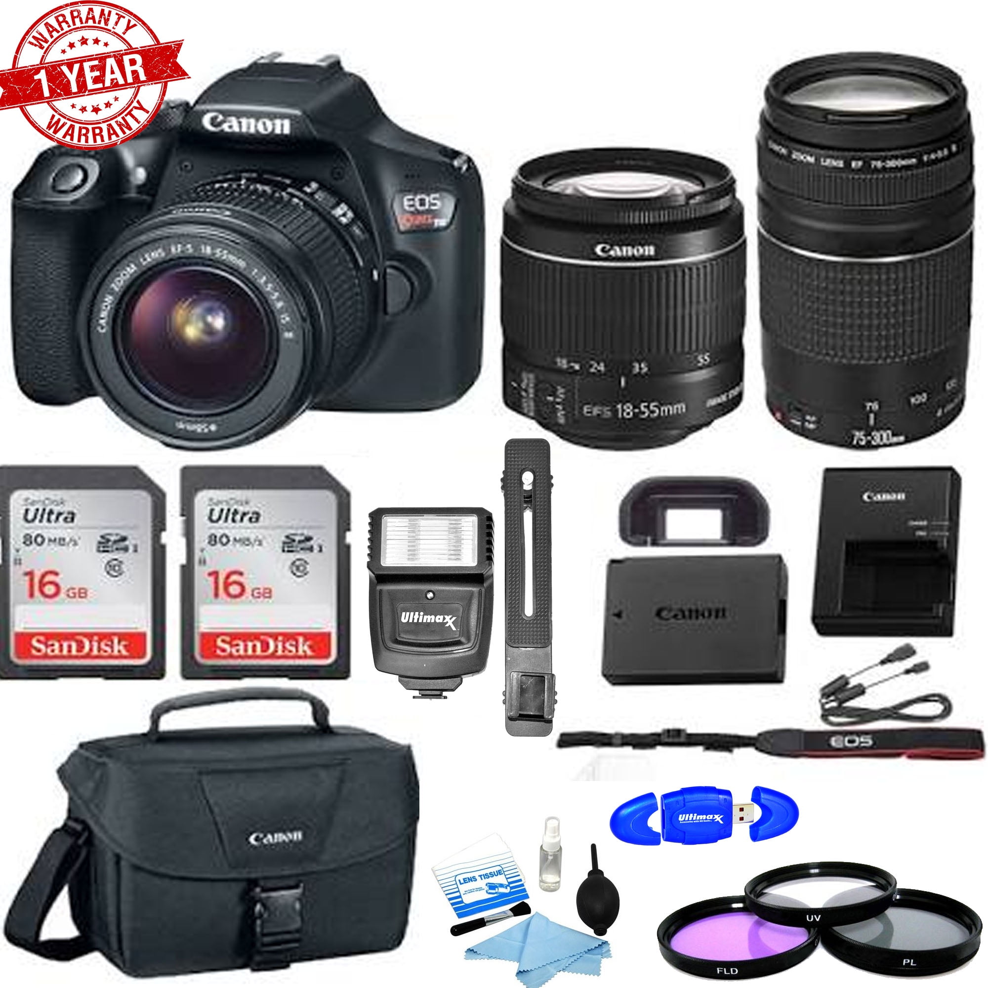 Canon EOS Rebel T6/2000D DSLR Camera with 18:55mm Lens & 75:300mm ...