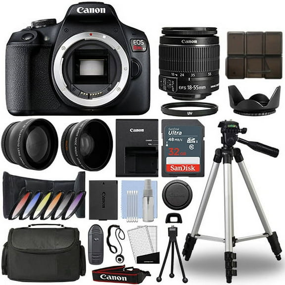 Canon EOS Rebel T7 / 1500D DSLR Camera + 18-55mm 3 Lens Kit+ 32GB Best Value Kit - International Version