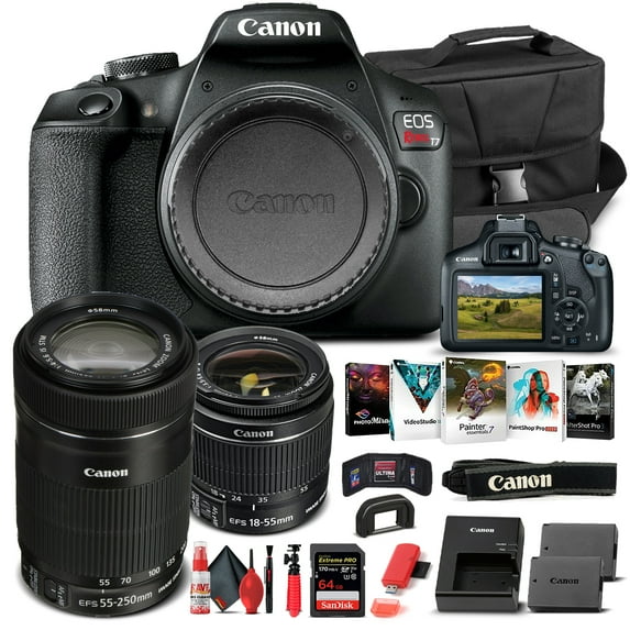 Canon EOS Rebel T7 Camera W/ 18-55mm and EF-S 55-250mm Lens - Basic Bundle(International Model)