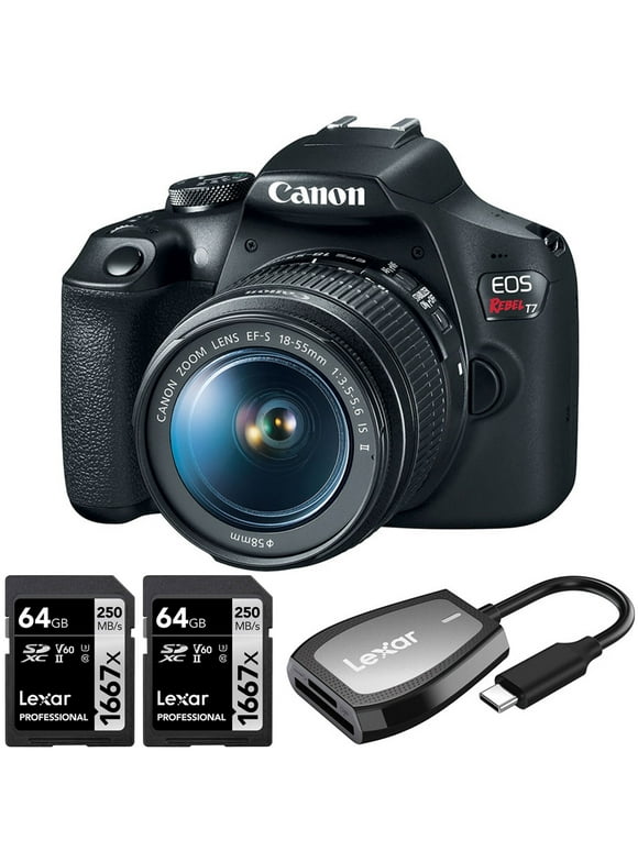 Canon EOS Rebel T7 DSLR Camera + 18-55mm f/3.5-5.6 Lens + 2x 64GB Card +Card Reader
