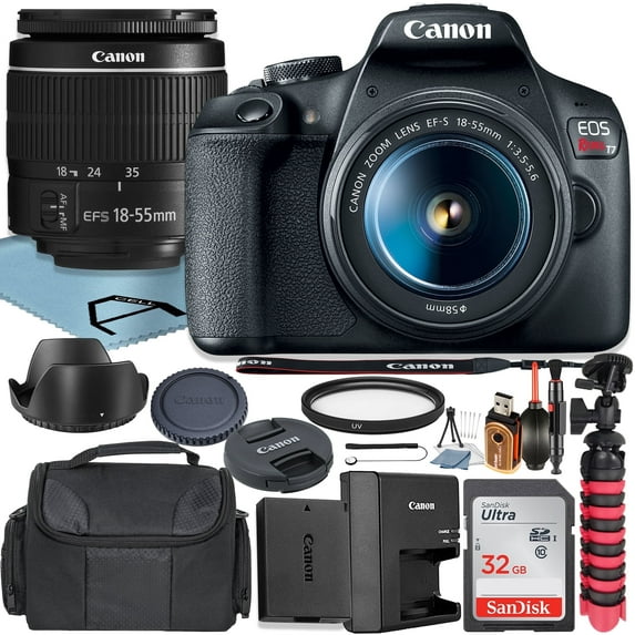 Canon EOS Rebel T7 DSLR Camera 24.1MP with 18-55mm Lens + SanDisk 32GB Memory Card + Case + Tripod + UV Filter + A-Cell Accessory Bundle (International Version)
