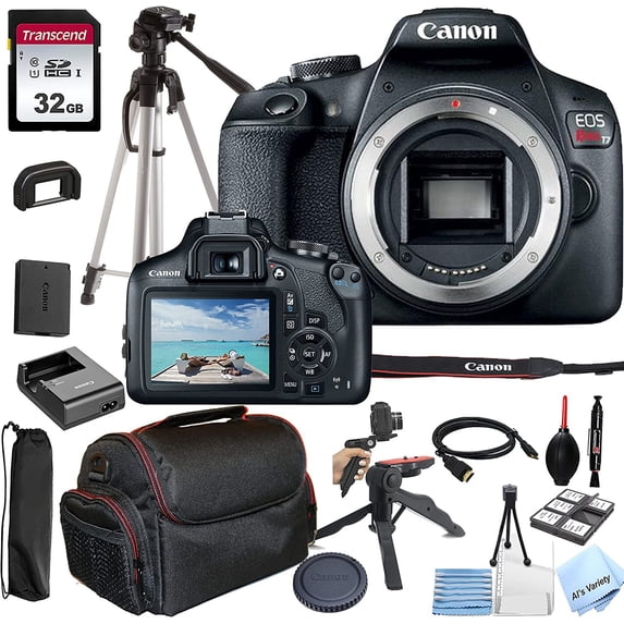 Canon EOS Rebel T7 DSLR Camera Body No Lens + 32GB Memory + Case + Tripod 20pc Bundle (International Version)