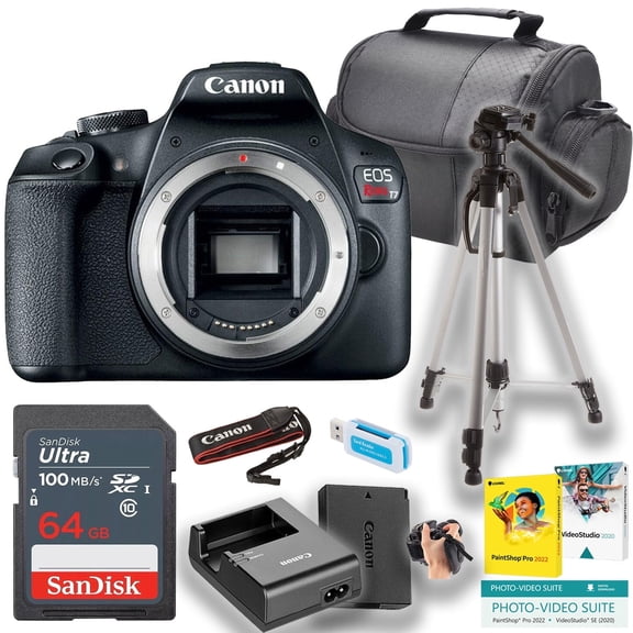 Canon EOS Rebel T7 DSLR Camera Body Only + 64GB SanDisk Ultra Memory Card + Camera Case + More (13pc Bundle) (International Version)