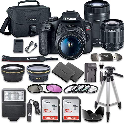 Canon EOS Rebel T7 DSLR Camera Bundle with Canon EF-S 18-55mm f/3.5-5.6 is II Lens + Canon EF-S 55-250mm f/4-5.6 is STM Lens + 2pc SanDisk 32GB Memory Cards + Accessory Kit