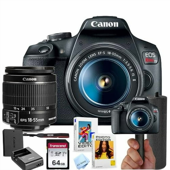 Canon EOS Rebel T7 DSLR Camera Bundle w/Canon EF-S 18-55mm f/3.5-5.6 is II Lens + 64GB Memory + Stabilizing Grip + Software Pack +More (Value Bundle)