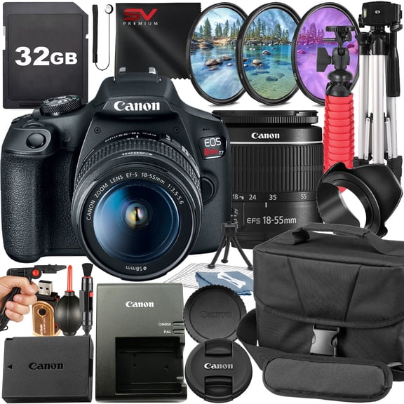 Canon EOS Rebel T7 DSLR Camera Bundle with 18-55mm Lens + 32GB Card + Case + Filter Kit + Tripod + SV Premium Accessory (International Version)