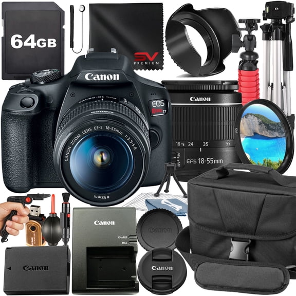 Canon EOS Rebel T7 DSLR Camera Bundle with 18-55mm Zoom Lens + 64GB Card + Case + Tripod + SV Premium Accessory (International Version)