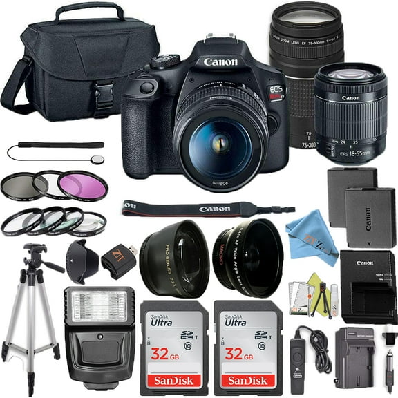 Canon EOS Rebel T7 DSLR Camera Bundle with Canon 18-55mm Lens Canon EF 75-300mm f 4-5.6 III Lens 2pc SanDisk 32GB Memory Cards Accessory Kit (International Version)