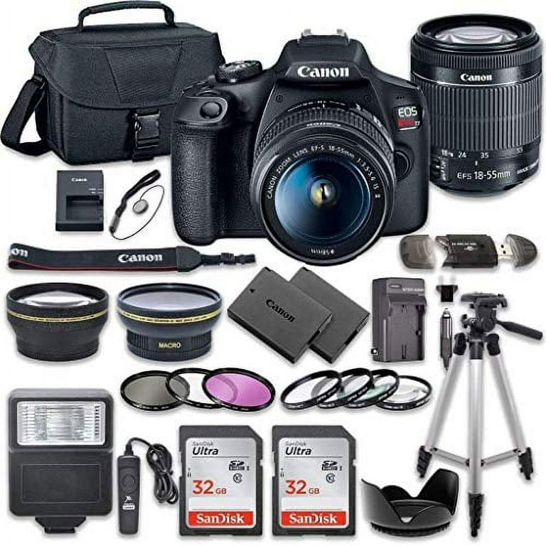 Canon EOS 2000D (Rebel T7) DSLR Camera w/Canon EF-S 18-55mm F/3.5-5.6 Zoom  Lens + Case + Sandisk 64GB Memory Card + 3pc Filter Kit + Card Reader +