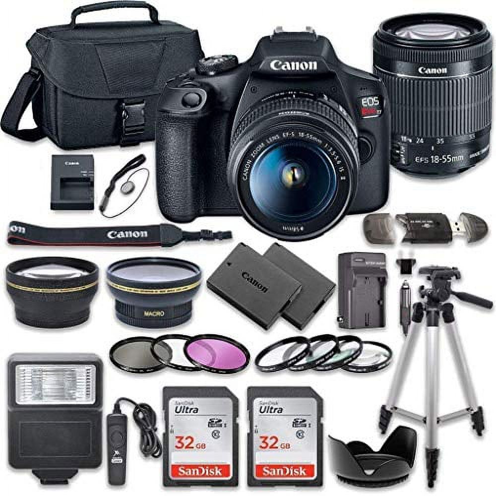 Canon EOS Rebel T7 DSLR Camera Bundle with Canon EF-S 18-55mm f/3.5-5.6 is II Lens + 2pc SanDisk 32GB Memory Cards + Accessory Kit - image 1 of 7