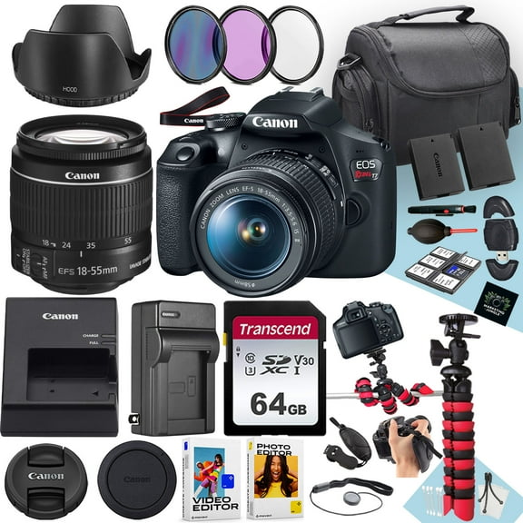 Canon EOS Rebel T7 DSLR Camera With Canon EF-S 18-55mm f/3.5-5.6 IS II Lens + 64 GB Memory + Hood + Extra Battery + Battery Charger + Filters + More (27pc Bundle) (International Version)