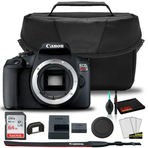 Canon EOS Rebel T7 DSLR Camera + EOS Bag + Sandisk Ultra 64GB Card + Cleaning Set and More (Kit Box) No Lens(International Model)