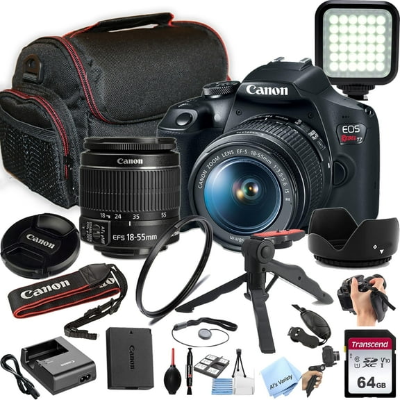 Canon EOS Rebel T7 DSLR Camera, Ergonomic Design, Photo Essential Camera Accessories Bundle, Black, 1 (International Version)