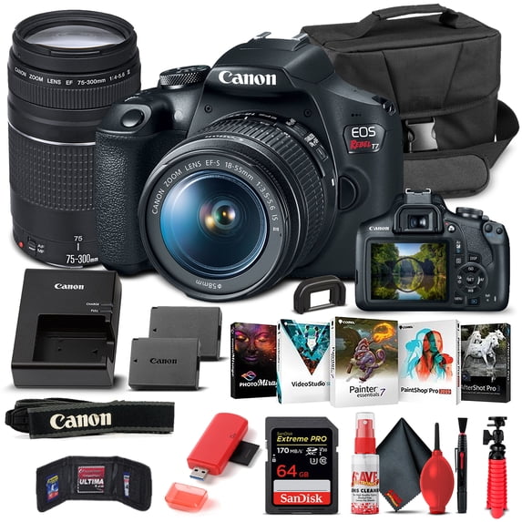 Canon EOS Rebel T7 DSLR Camera (New) w/ 18-55mm and 75-300mm Lenses - Basic Bundle(International Model)