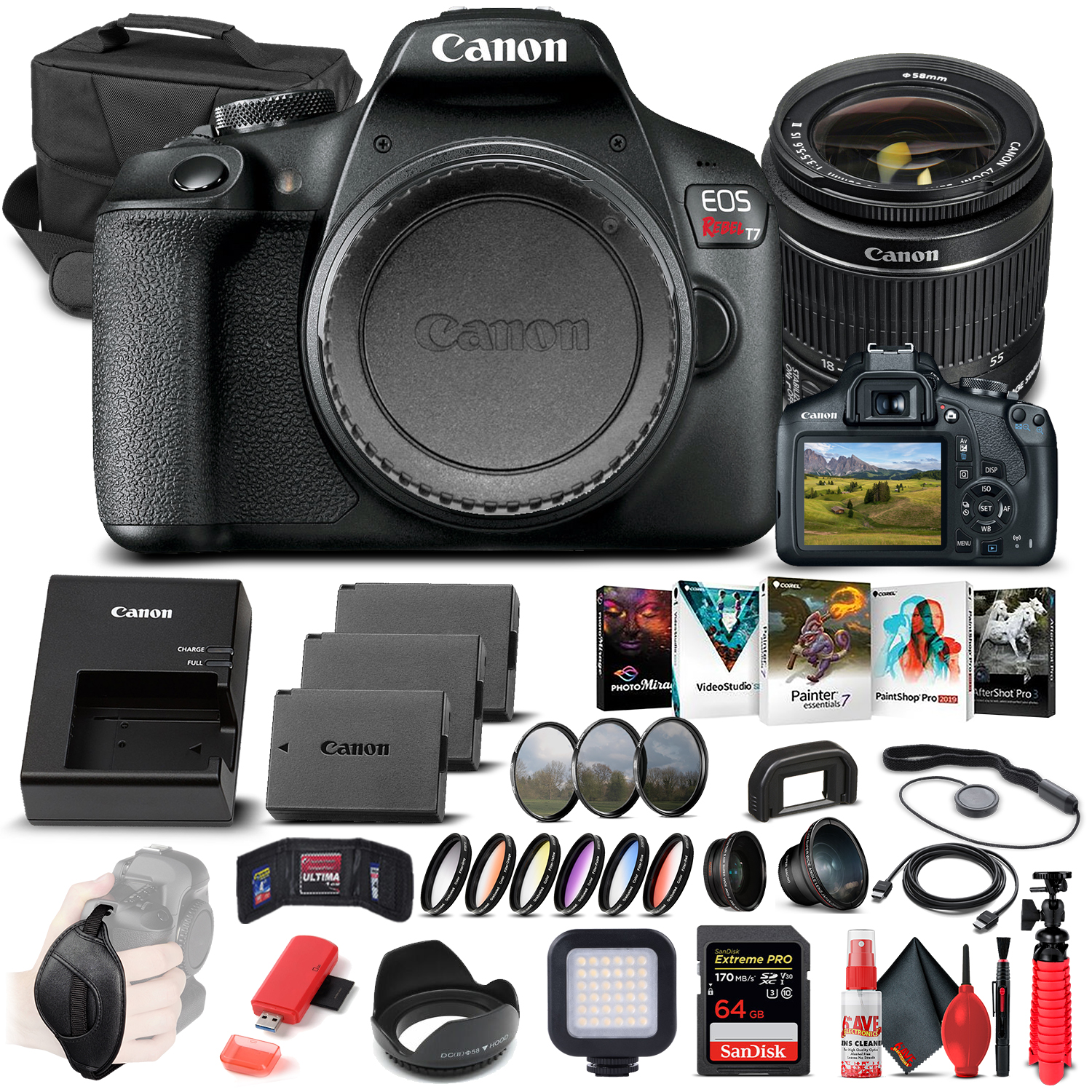 Canon EOS Rebel T7 DSLR Camera W/ 18-55mm Lens 2727C002 - Advanced Bundle (New) - image 1 of 7