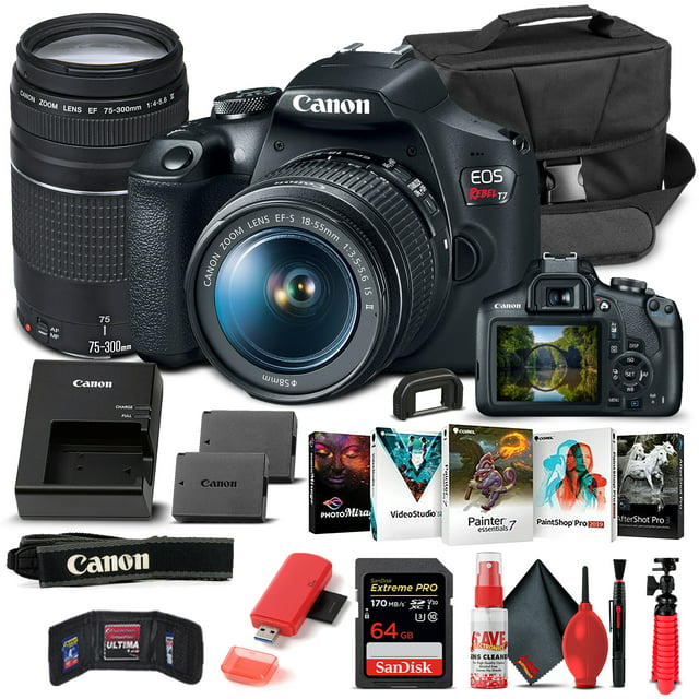 Canon EOS Rebel T7 DSLR Camera W/ 18-55mm and 75-300mm Lenses - Basic Bundle