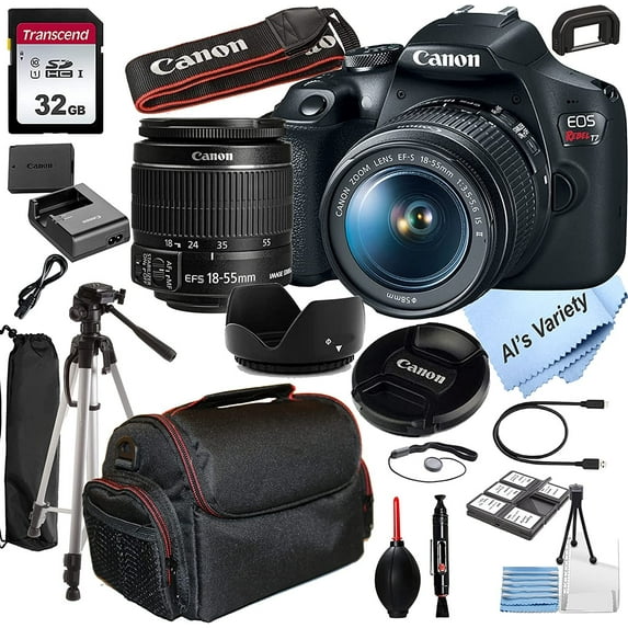 Canon EOS Rebel T7 DSLR Camera w/EF-S 18-55mm F/3.5-5.6 Zoom is II Lens + 32GB Memory + Case + Tripod 20pc Bundle (International Version)