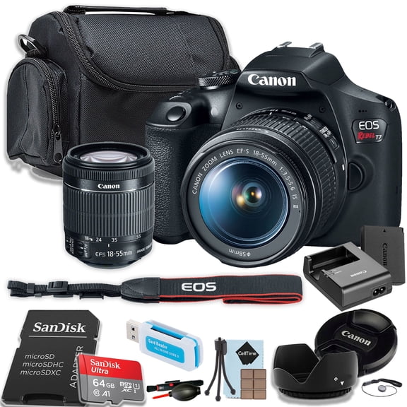 Canon EOS Rebel T7 DSLR Camera w/EF-S 18-55mm IS II Lens + 2x 64GB SanDisk Ultra Memory Card + Camera Case + More (15pc Bundle)