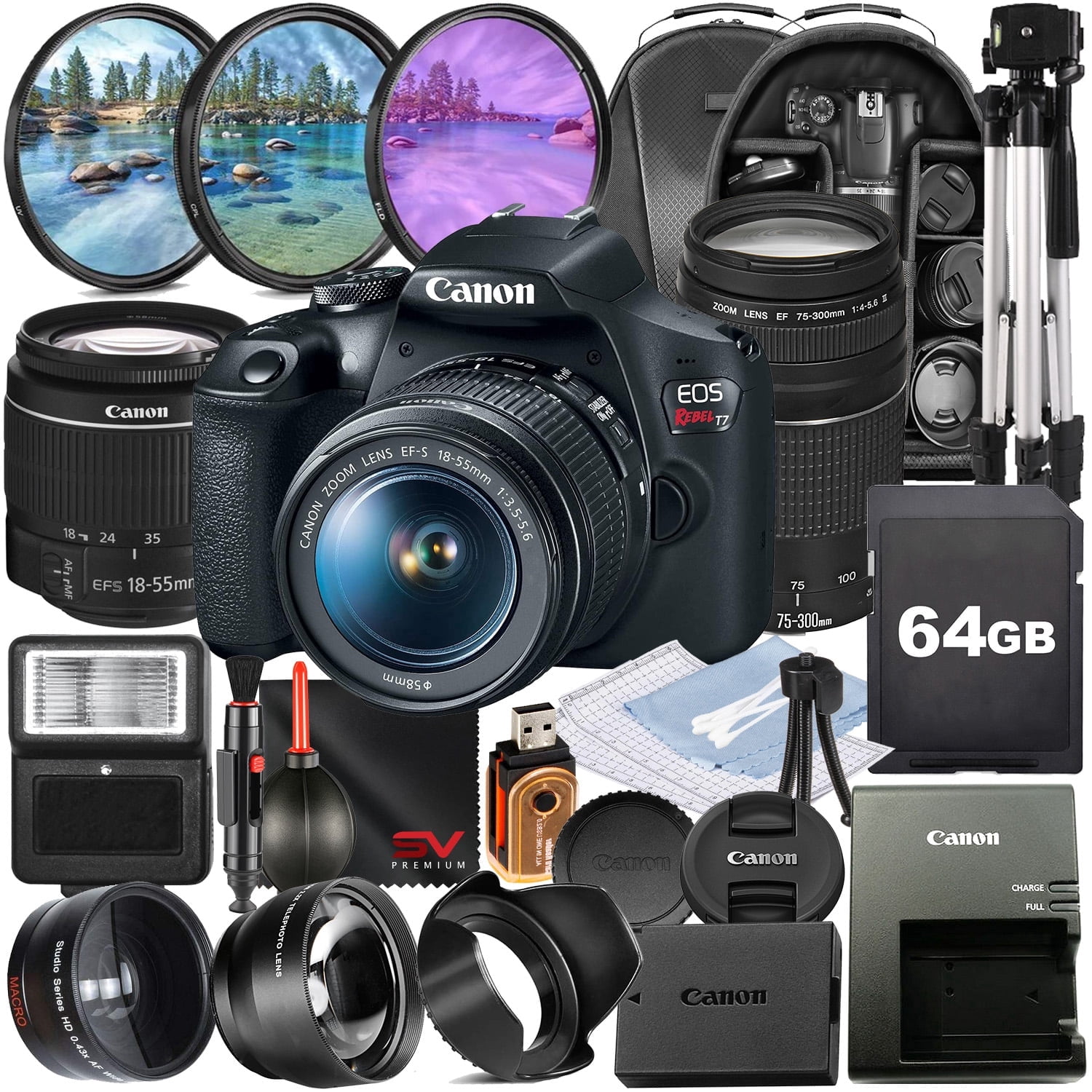 Canon EOS Rebel T7 DSLR Camera, 24.1MP Sensor, 18-55mm and 75