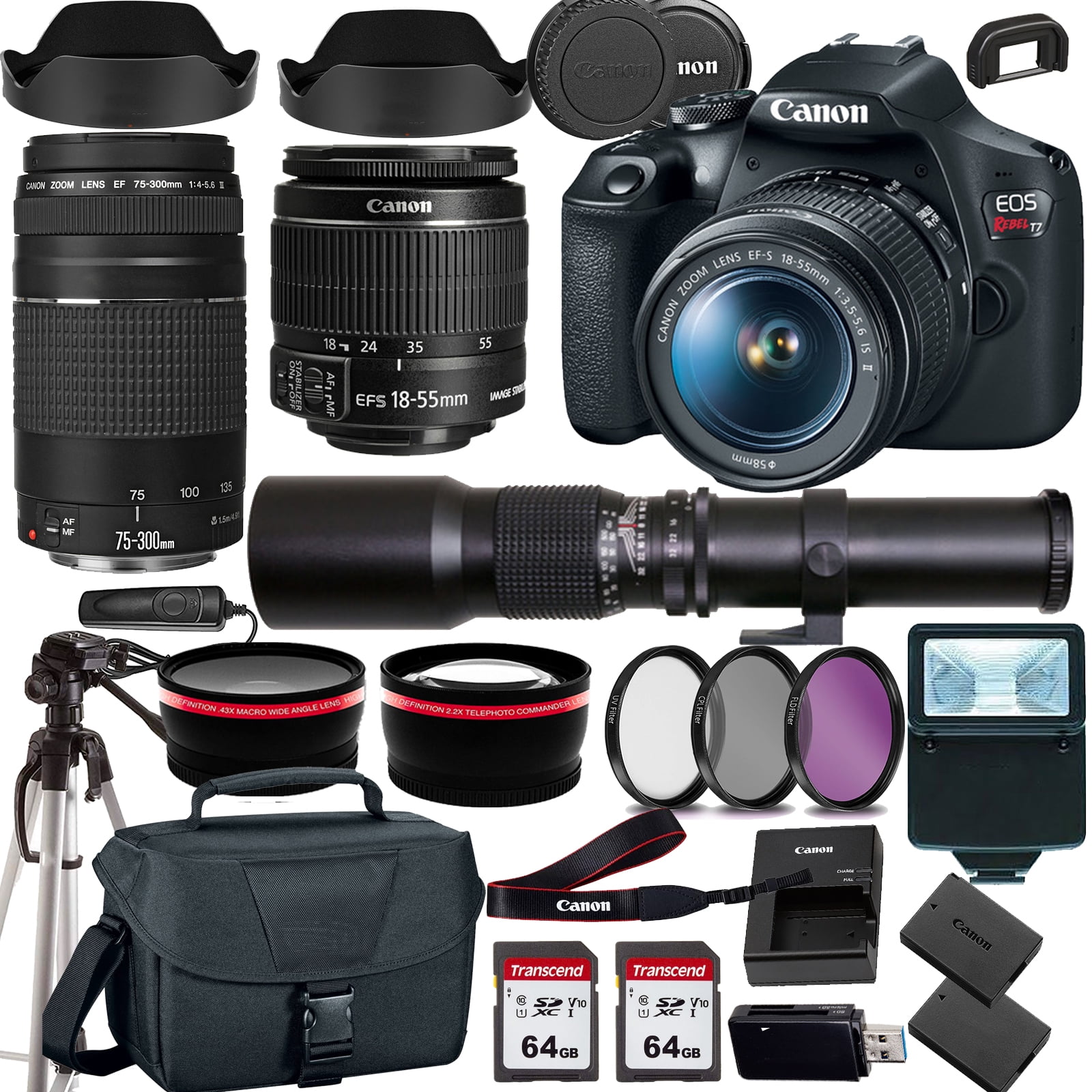 Canon Eos Rebel T7 Dslr Camera Professional Lens Kit Bundle With 18 