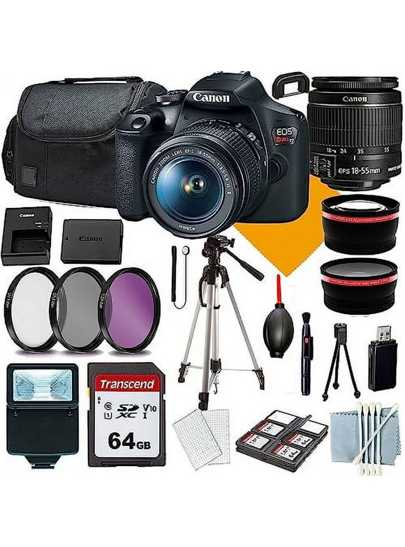 Canon EOS Rebel T7 DSLR Camera with 18-55mm+Commander Starter Kit+Lens Filters+CASE+64Memory Cards(18PC)