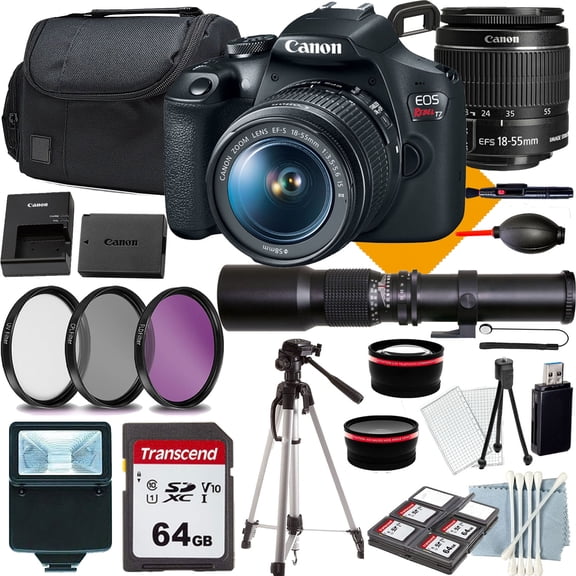 Canon EOS Rebel T7 DSLR Camera with 18-55mm+Commander Starter Kit+Lens Filters+CASE+64Memory Cards(18PC)