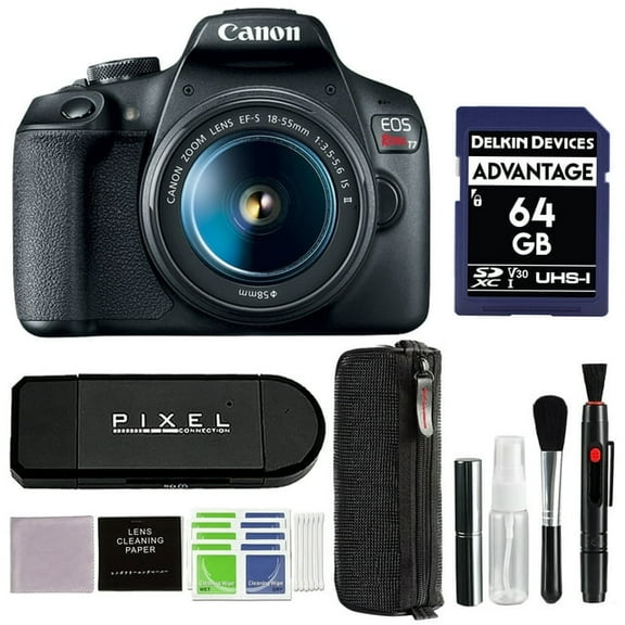 Canon EOS Rebel T7 DSLR Camera with 18-55mm Lens + 64GB SD Card + Card Reader + Cleaning Kit | Canon Rebel T7